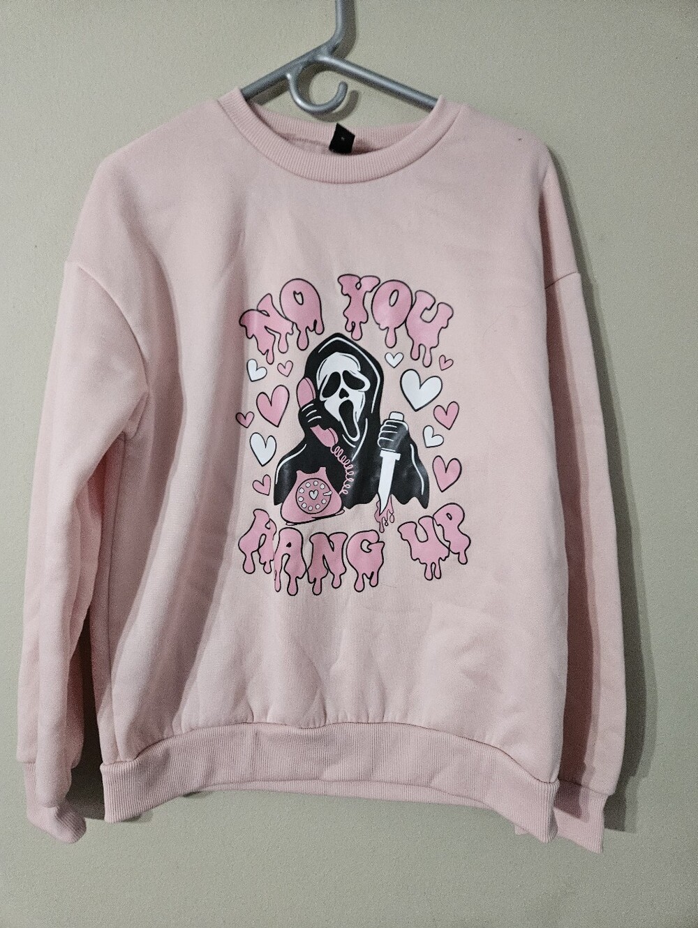 SHEIN Pink Graphic 'No You Hang Up' Pullover Sweatshirt